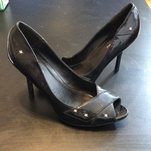 Patent Black Heels with Star Detail